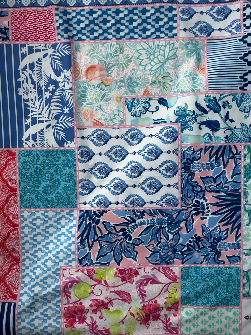 Cabana Life Patchwork Floral Scarf in Blue, Pink, Coral, White 23’